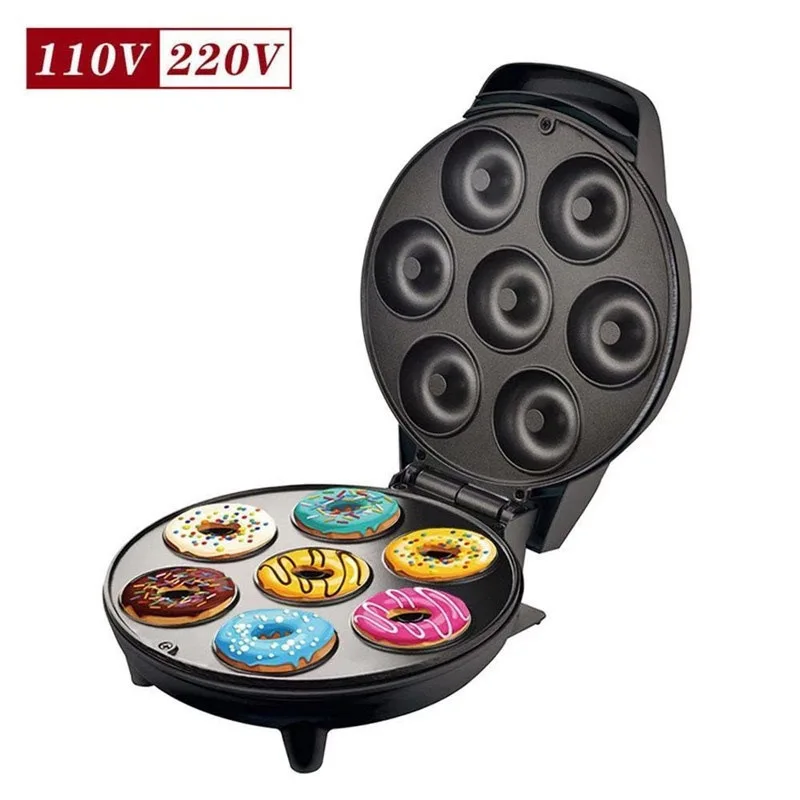 Mini Donut Maker Machine Non-stick Surface for Kids Breakfast Snack Desserts Makes 7 Doughnuts Waffle Maker Home Appliances