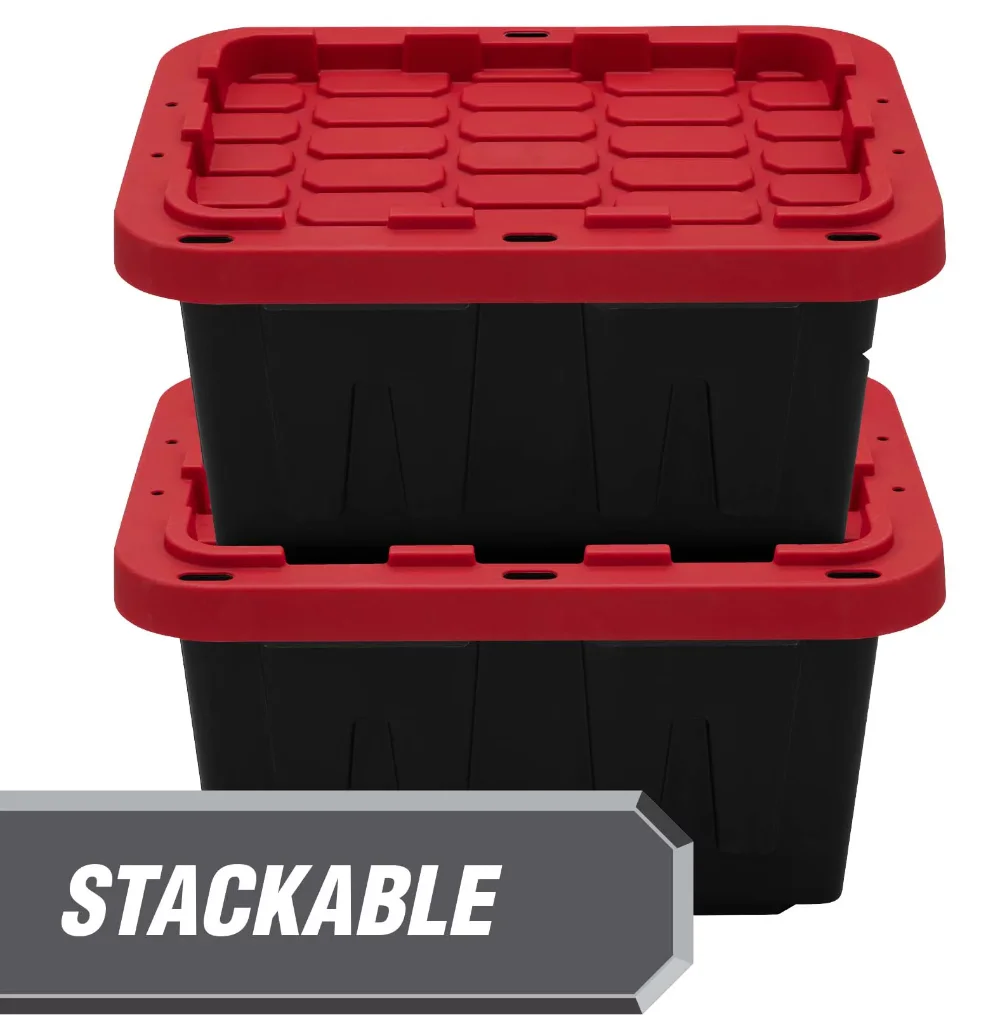 Hyper Tough - 17 Gallon Snap Lid Plastic Storage Tote, Black Base/Red Lid, Set of 4