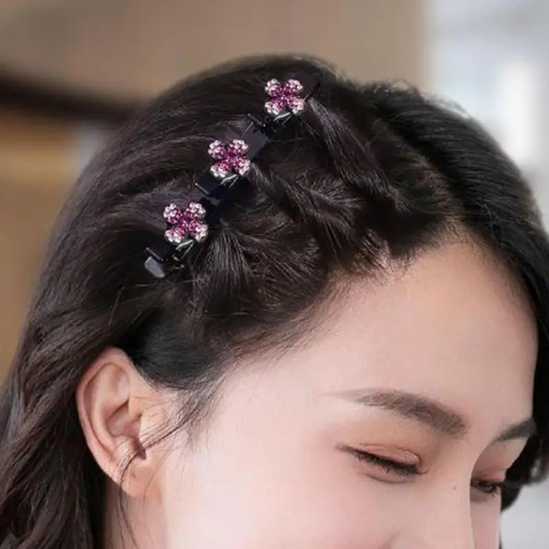 Hair Clip With 3 Small Clips Hair Clips For Braids 3PCS Sparking Crystal Stone Braided Double Layer Braided
