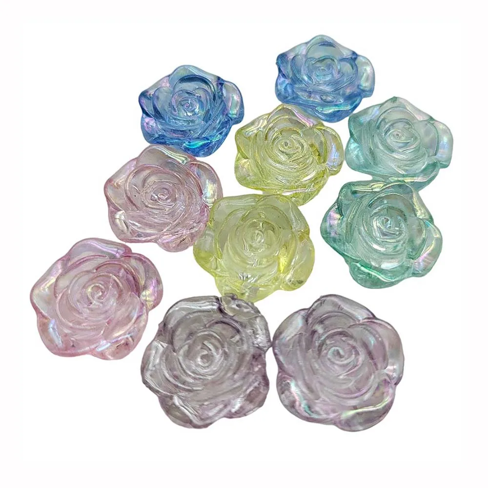 

20/50/100x Iridescent Resin Cabochon Rose Flower Crafts Flatback Beads Embellishments For Scrapbooking DIY Accessories with hole