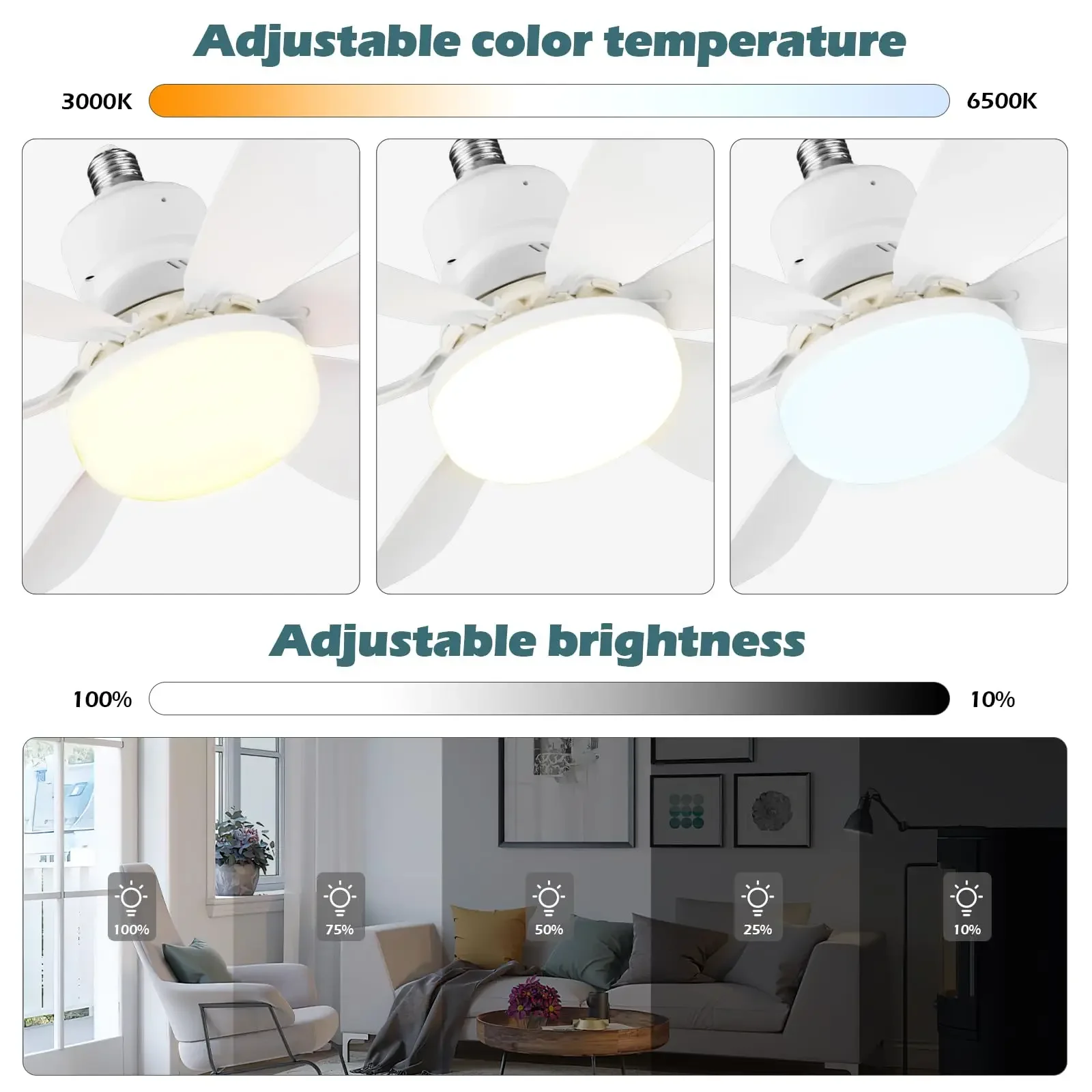 Ceiling Fan Light LED 30W E27 With Remote Control for Dimming, Suitable for Living room, Study, Household Use, 85-265V