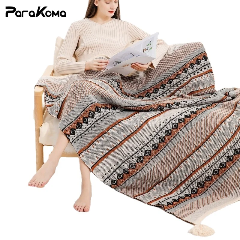 

Boho Knit Blanket with Tassel Sofa Blanket Ethnic Wave Air Conditioner Blanket Napping Blanket Bed Spread Blankets for Beds