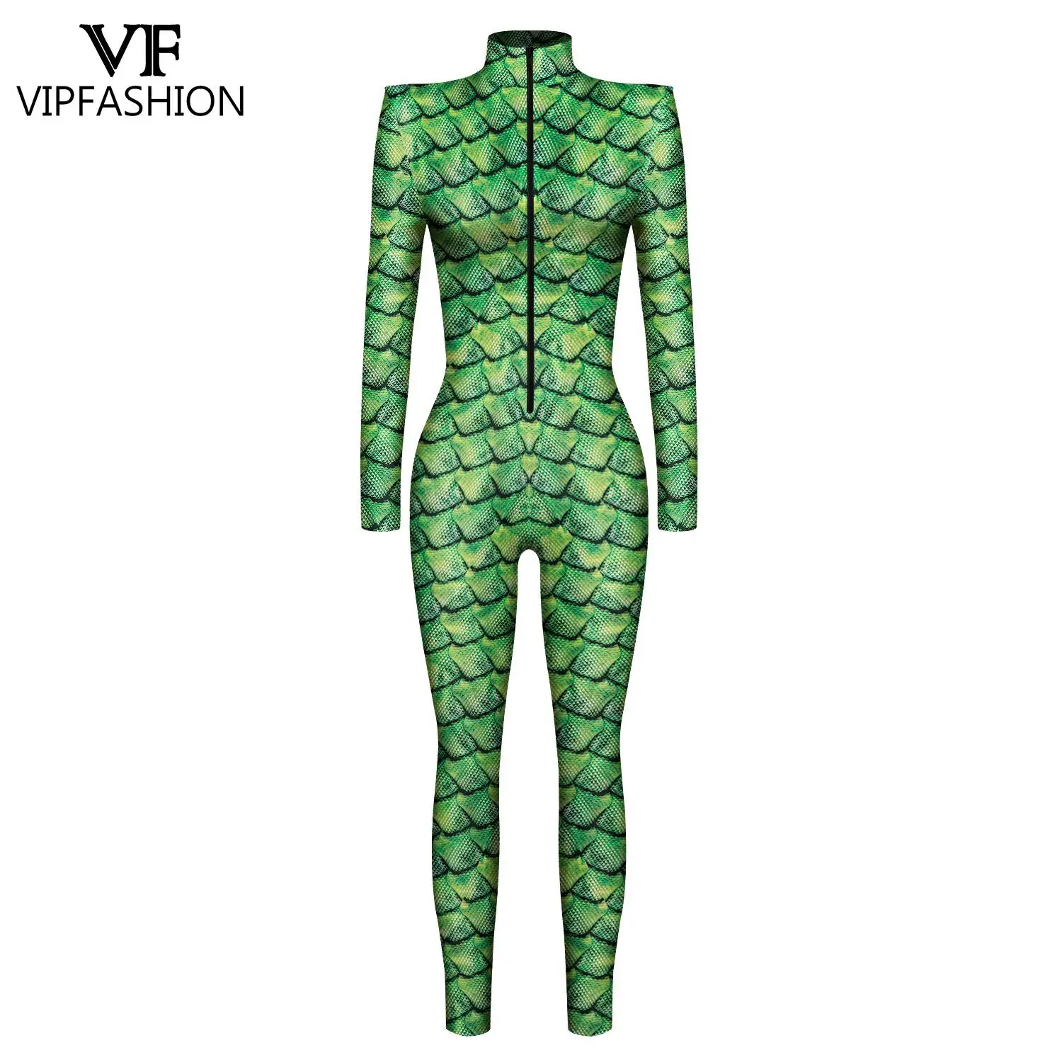 Ladies Cosplay Costumes Sexy Woman Snake Pattern 3D Digital Printing Zipper Tight Long Sleeve Zentai Bodysuits