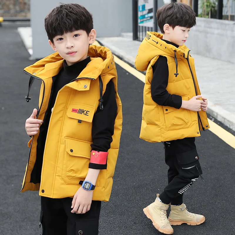 Autumn Winter Children Sleeveless Hoodies Jacket Kids Casual Waistcoat Boys Thicken Warm Long Vest Teenager Coat Outerwear children vest