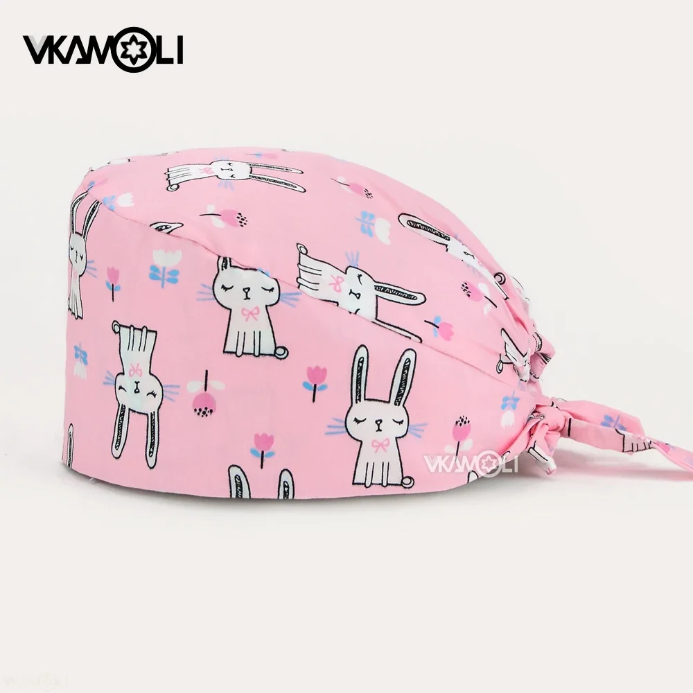 Floral print adjustable printing breathable Medical Scrub Hats Veterinary Hat Nursing Dentistry lab cap Pet caring Beauty salon work hat