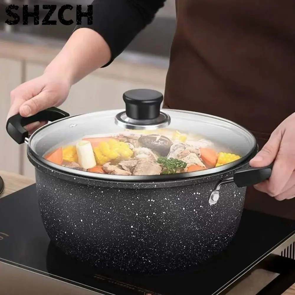 Olla de Piedra Maifan con Tapa, Olla Antiadherente con Dos Asas, Olla Saludable para Cocina de Gas e Inducción