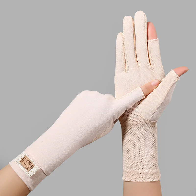 

Women Summer Autumn Cotton Touch Screen Exposed Fingers Anti Slip Thin Sunscreen Cycling Driving Fingerless Gloves for Women