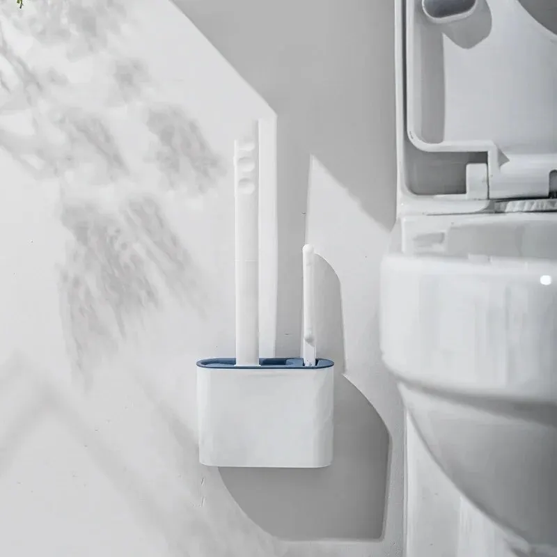Bathroom Accessories Toilet Brush Holder Wall Hanging Toilet Cleaning WC Brush Holder Long Handled Silicone Water Proof Quick Drying Soft Bristles Bathroom Accessories