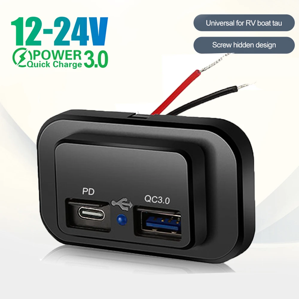 

Quick Charge PD Type C Dual USB Ports Car Bus Charger Socket Adapter 12V/24V USB Power Outlet Panel For Marine Motorcycle RV Bus