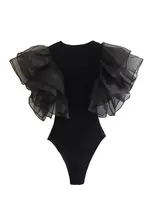 Willshela Women Fashion Black Ruffled Bodysuits Vintage O-Neck Sleeveless Female Chic Lady Tight Tops - Image 2
