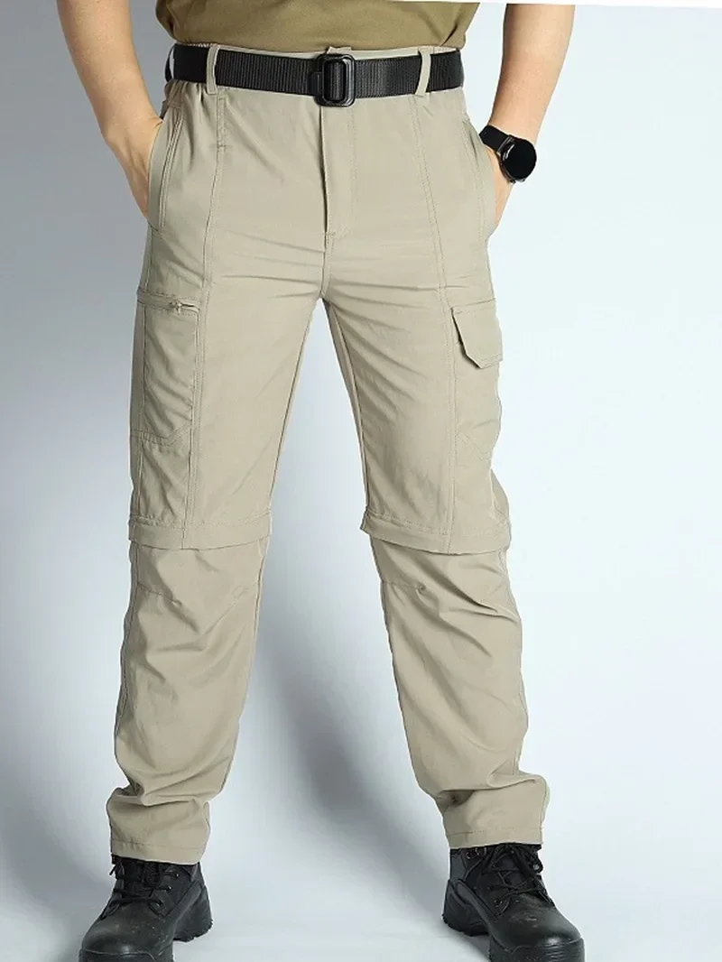 Two Ways Wearing Cargo Pants Quick Dry Tactical Pants Summer Working Trousers Multi Pockets Detachable Long Hiking Pants Outdoor 3