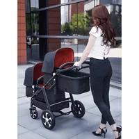 Poussette double pour jumeaux, poussette double de haute qualité pour 2 enfants, pliable également, avec siège auto inclus. 3