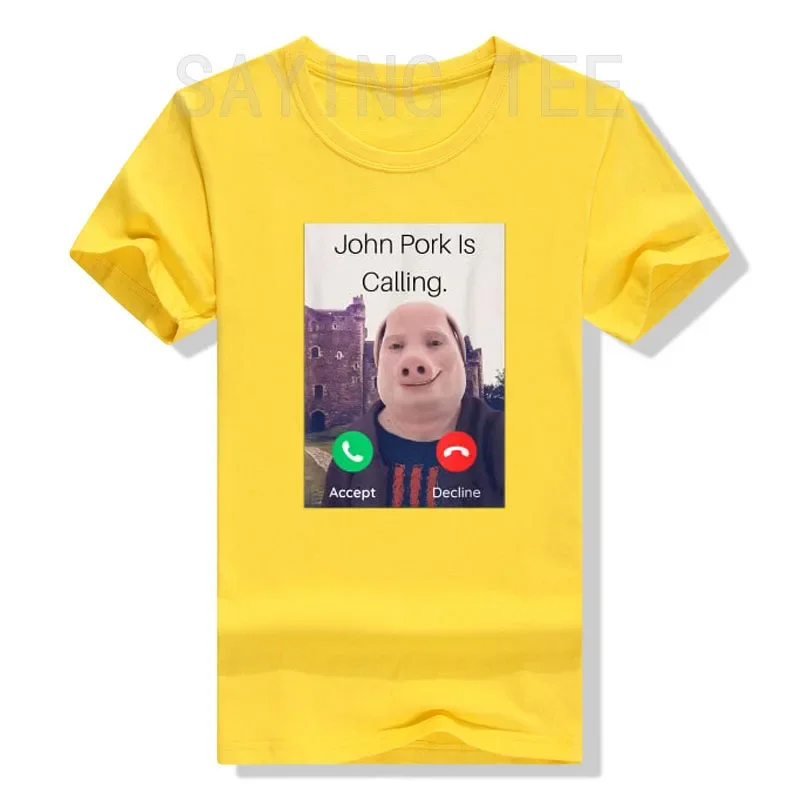 John Pork Is Calling Answer Call Phone T-Shirt Humor Funny Pig Lover Graphic Tee Top Streetwear Fashion Short Sleeve Outfit Gift 5