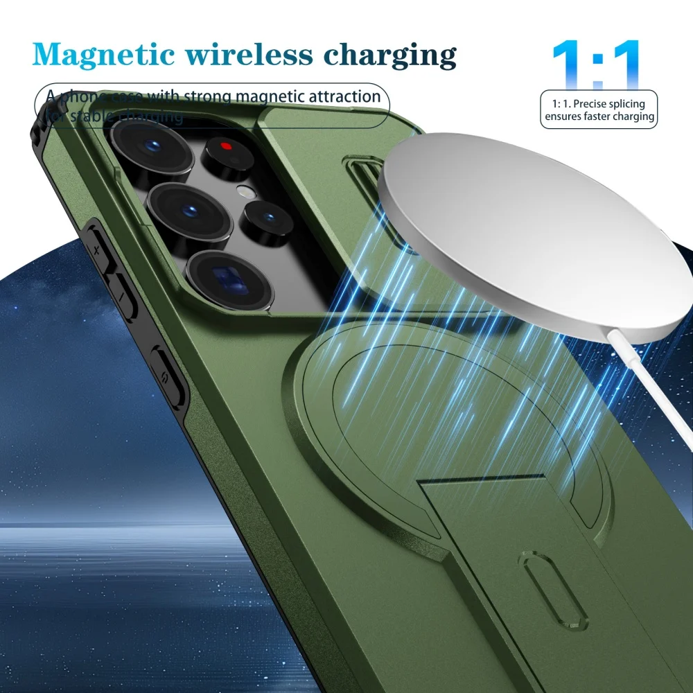 Magnetic Stand Holder Case with Slide Camera Protection - Armor Shockproof Cover