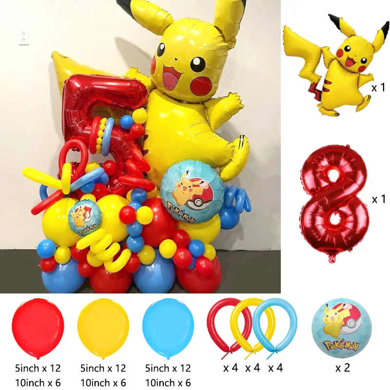 Cartoon Pikachu Themen-Folienballons Set Latexballons Kindergeburtstag Partydekoration Zahlenballons Zubehör Geschenke – Detail 8