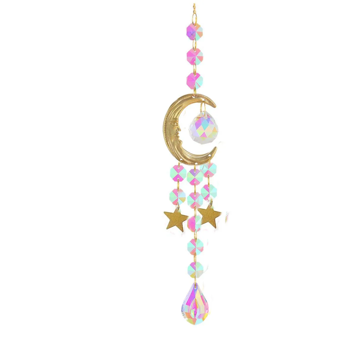 Description Picture 4 of item1PC Gold Moon Suncatcher Crystal Wind Chime Hanging Pendant  Rainbow Sun Catcher Window Car Hanging Garden Decor