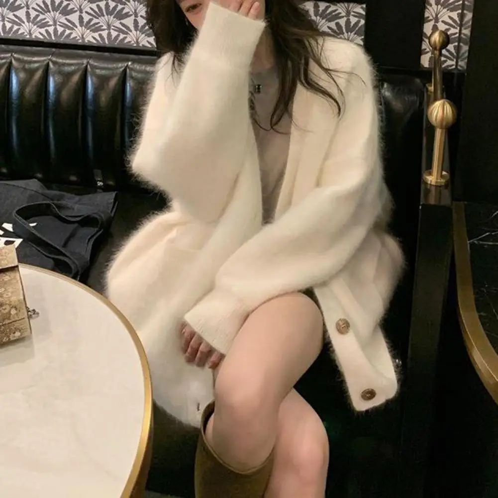 

Women Outerwear Cozy Women's V Neck Knitted Cardigan Soft Warm Fall/winter Sweater Coat with Buttons Stylish Elastic Thick for A