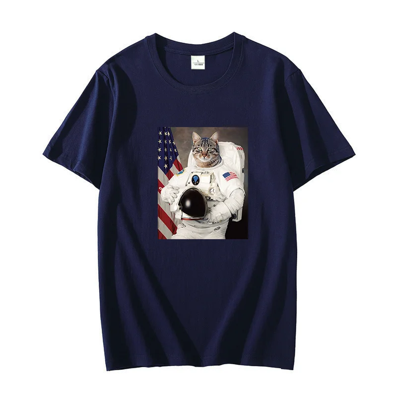 Cat Space Explorer Magliette Grafiche In Cotone Astronauta Shuttle Rocket Cat Pet T-Shirt Oversize A Maniche Corte Abbigliamento Estivo Da Uomo