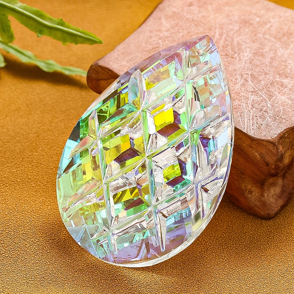 Waterdrop Grid Crystal Suncatcher Glass Prism Window Hanging Decor Rainbow Maker Chandelier Lamp Pendant for Window Ornament