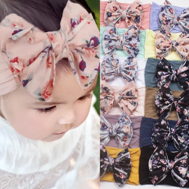 

Kids Girls Cotton Elastic Headband Nylon Headband Newborn Hair Accessories Floral Print Baby Headband