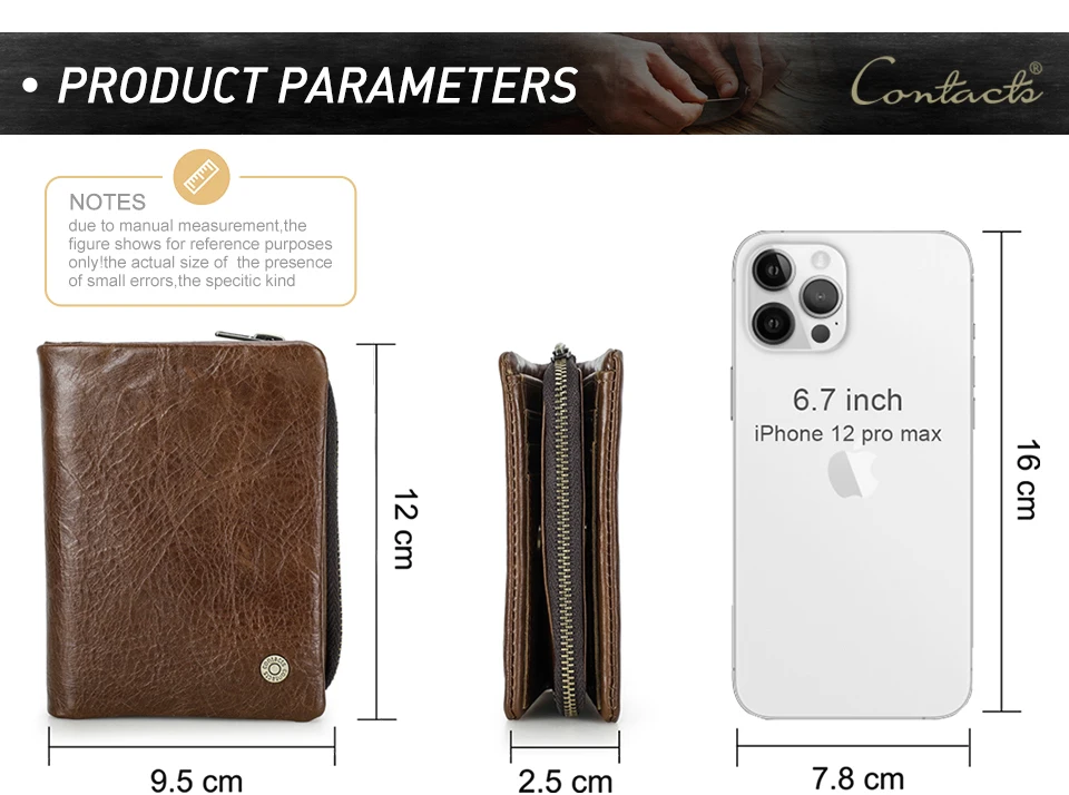 CONTATC'S Neue Kurze Brieftasche Männer Echte Leder RFID Bifold Brieftasche mit Kreditkarte Halter Luxus Zipper Männlichen Geldbörse Kleine – Detail 4