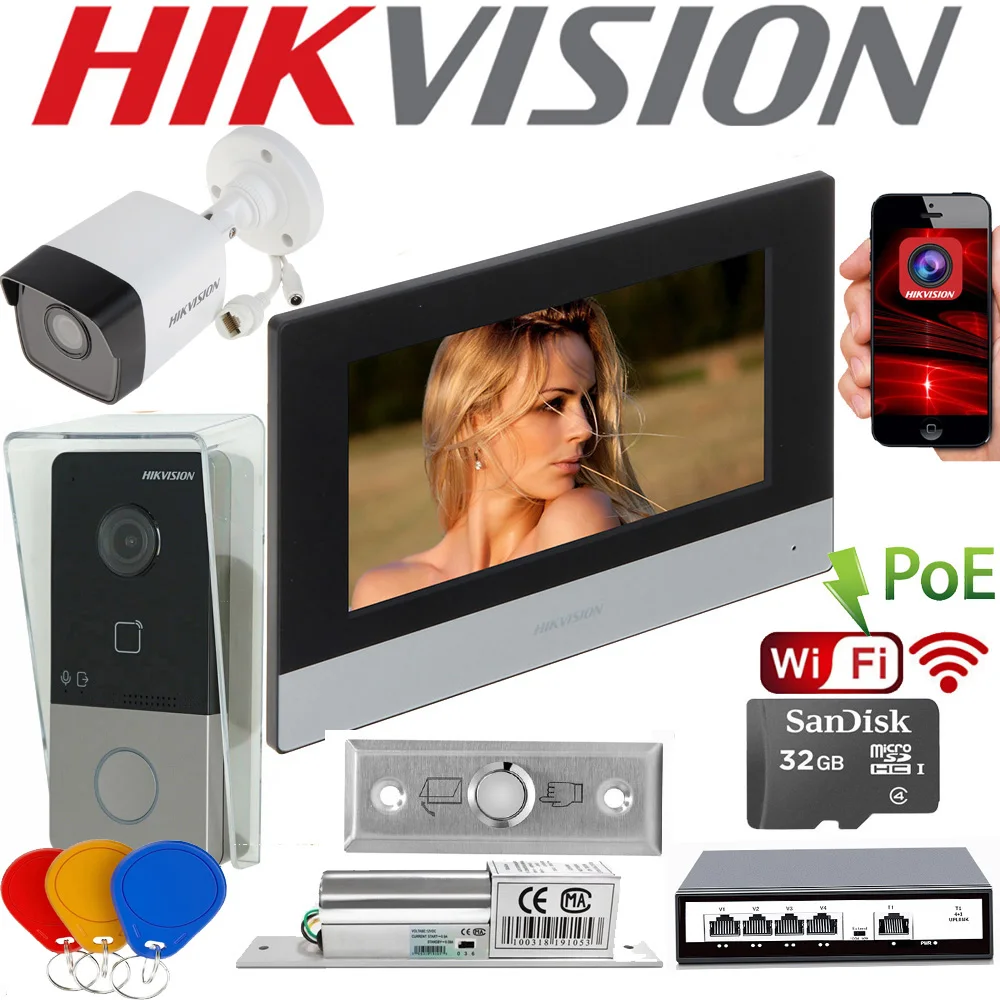 4G Hikvision Mutil Language Ds-Kis603-P Kit Videocitofono Ds-Kv6113-Wpe1 (C) Ds-Kh6320-Wte1 Wifi Poe Campanello Porta Stazione