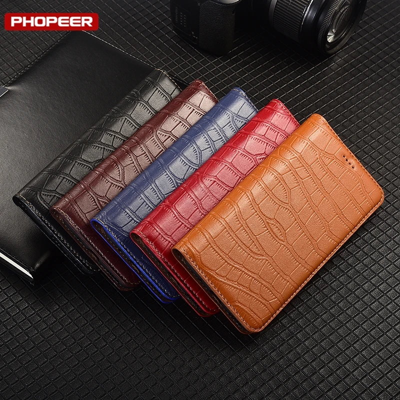 Premium Genuine Leather Magnetic Wallet Phone Case with Flip Slot