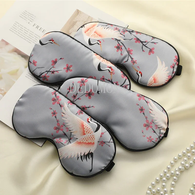 Silk Comfort Sleep Mask with Crane Design - Soft and Portable Eye Cover for Relaxation