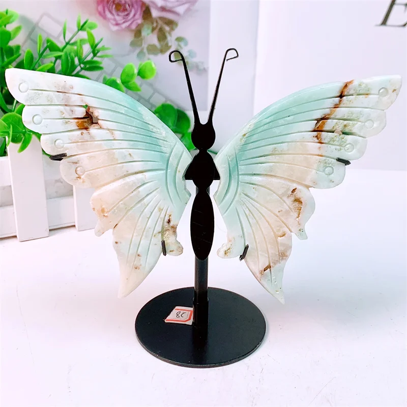 

Natural Amazonite Butterfly Wings Crystal Carving Gemstone Crafts For Children Birthday Present Decorations Gift 1pair