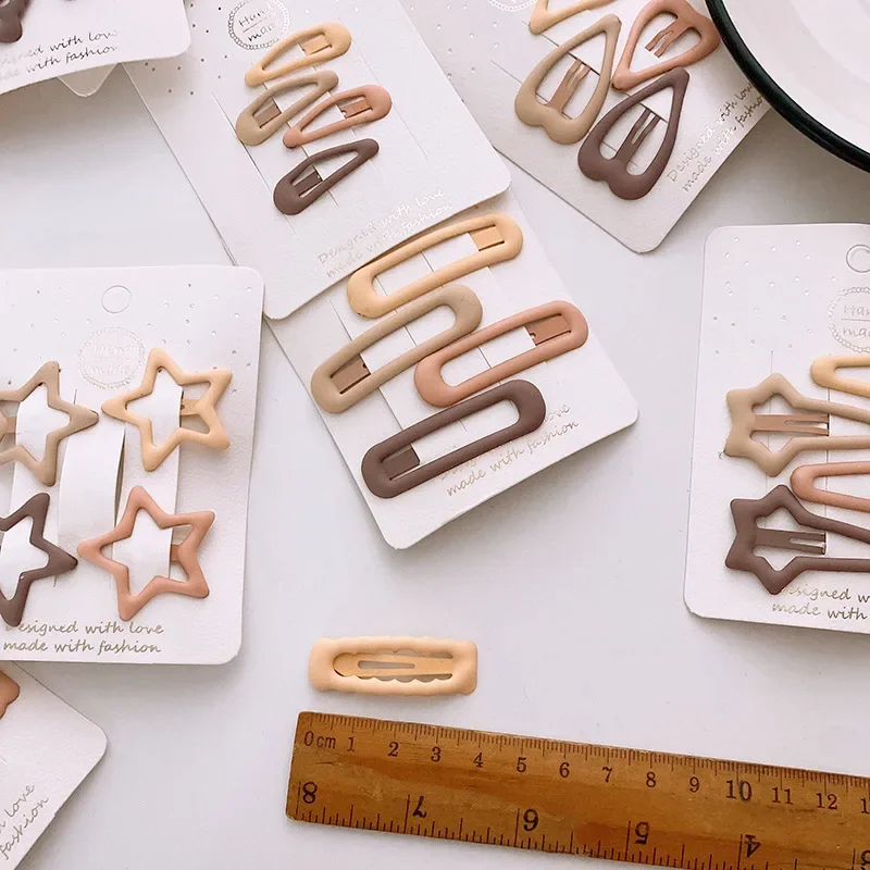 4PCS/lot Baby Solid Hair Clips Star Rabbits Bear Hairpins for Girls Children Milk Tea Color Geometric Pins Cute Hair Accessories 3