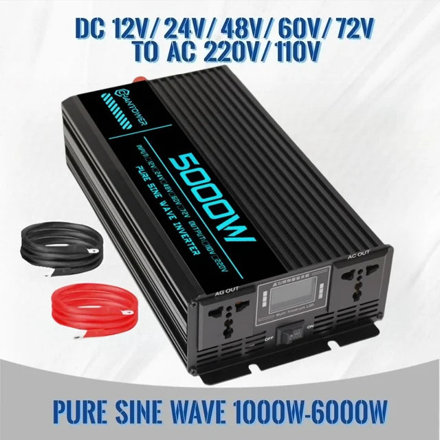 อินเวอร์เตอร์คลื่นไซน์บริสุทธิ์ DC 12v/24v/48v/60v/72v เป็น AC 110v/220v 6000W 5000W 4000W 3000W 1600W ตัวแปลงไฟรถยนต์พลังงานแสงอาทิตย์ 1