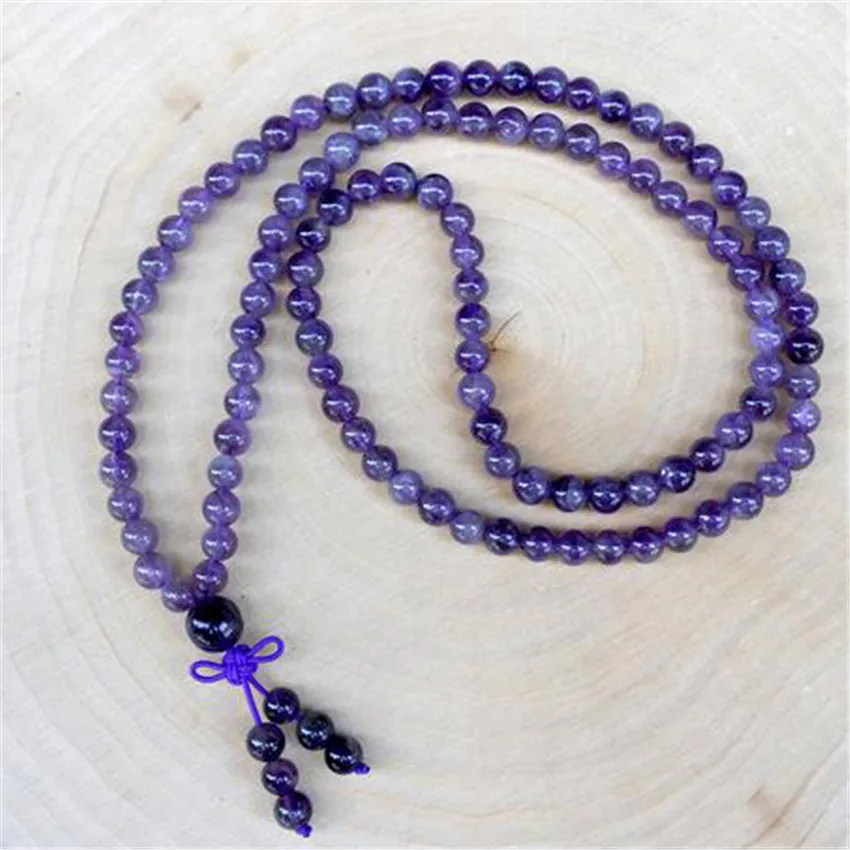 6mm Naturlal Amethyst Crystal 108 Beads Tassel Necklace Bracelet Men Fragrant Unisex Party Bangle Bodhi Prayer