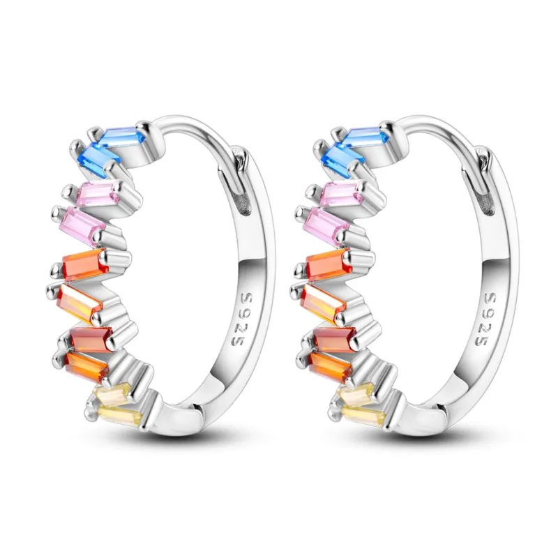 MISEFF Real 925 Sterling Silver Earring Gradual Change Green Blue Colored Zircon Hoop Earrings Engagement Wedding Jewelry Gifts