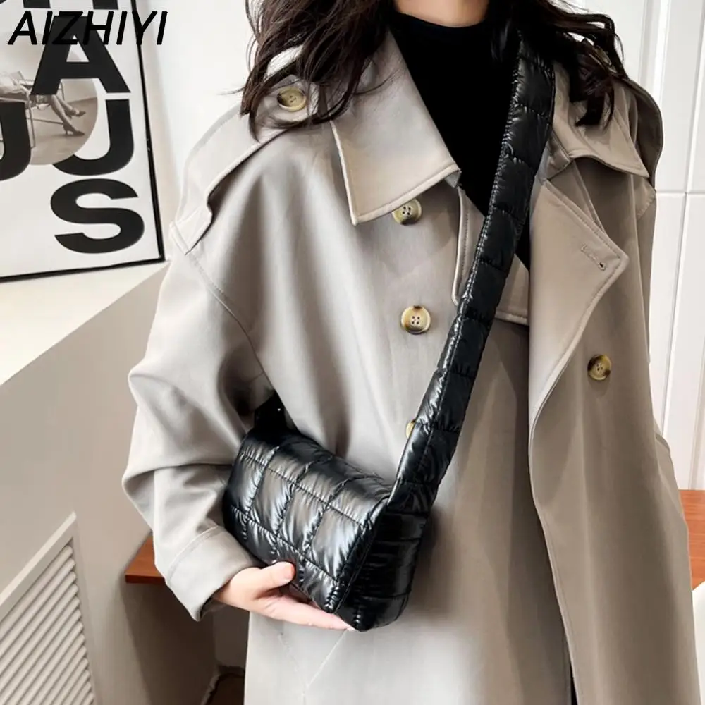 Nylon Crossbody Bag for Women Autumn Winter Quilted Shoulder Bag Fashion Cotton Padded Handbags Purse Travel Casual Shopping