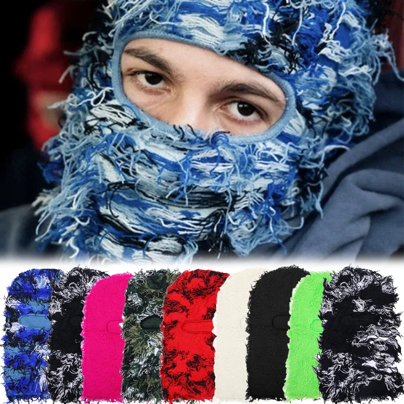 

Distressed Knitted Full Face Hats Women Men Fuzzy Balaclava Skiing Cycling Shiesty Mask Caps Winter Warm Skullies Beanies Hats