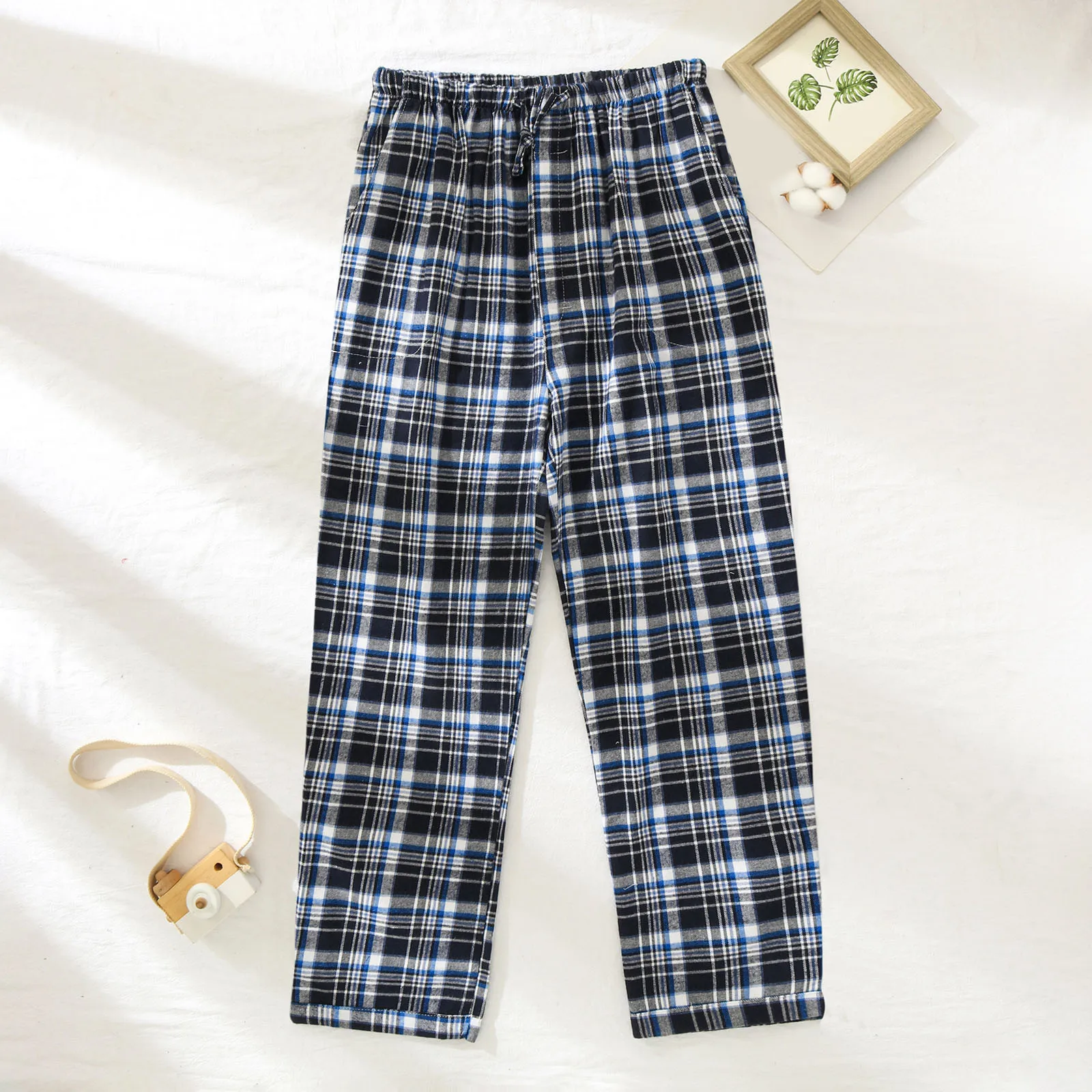 Men's Pajamas Pants Casual Plaid Pajama Sleepwear Nightwear Cotton