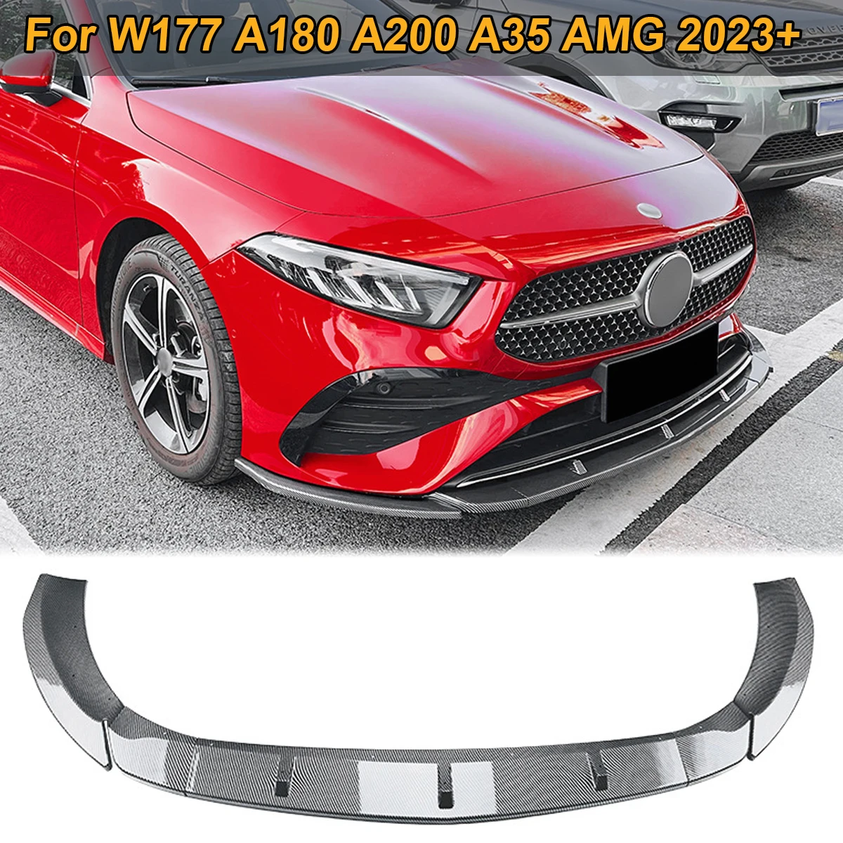 

For Mercedes Benz A-Class W177 A180 A200 A35 AMG 2023+ Front Bumper Lip Spoiler Splitter Canard Body Kit Car Tuning Accessories