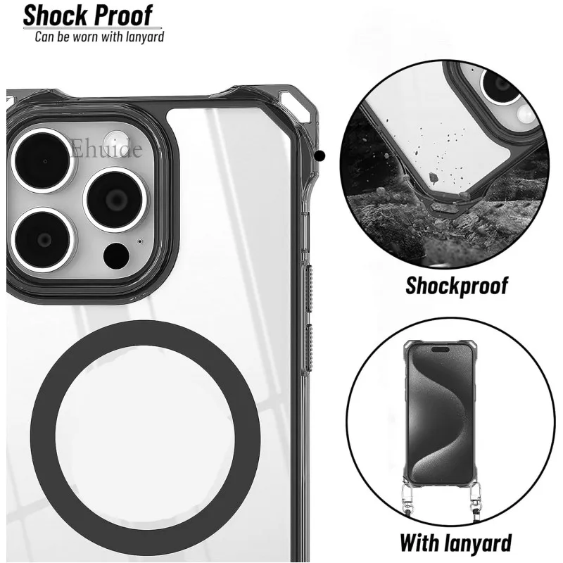 Shockproof Magnetic Crossbody Lanyard Transparent Case
