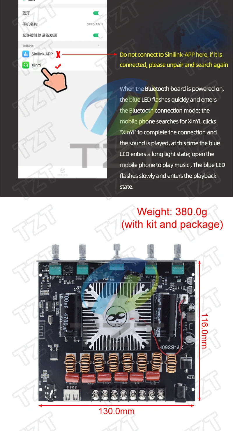 XY-S350H 220Wx2+350W Verstärkerplatine TPA3251D2 2.1 Dual-Kanal Unterstützt Sinlink App BT5.1+AUX+USB Soundkarte+USB-Stick – Detail 11