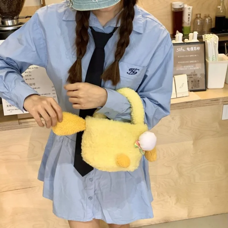 Japanese Ins-Style Cute Plush Biscuit Handbag - Adorable Cartoon Phone Pouch for Women - Practical Claw Machine Plush Toy Bag