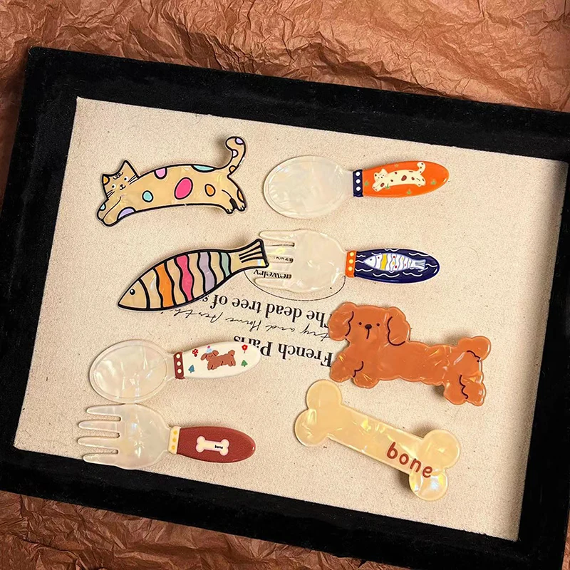 

Мультяшный милый зажим для волос в виде собаки кота креативные боковые зажимы в виде ложки вилки заколка для волос милый головной убор для женщин аксессуары для волос для девочек