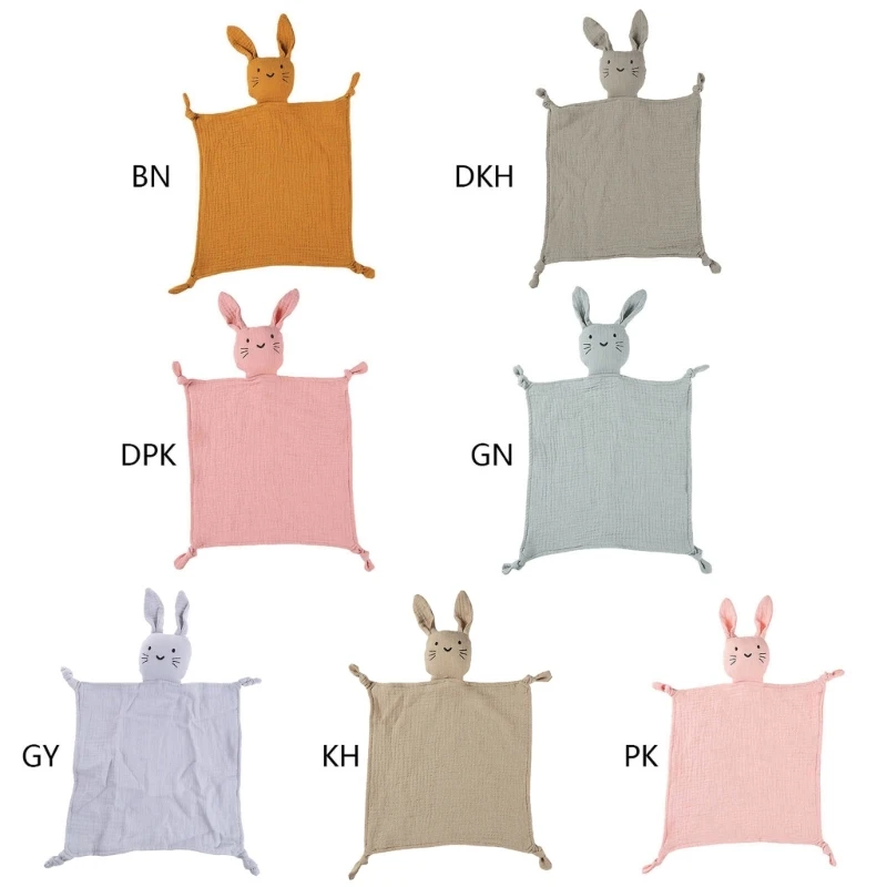 Q0KB Baby Security Blanket Soothe Appease Towel Soft Cotton Muslin Bib Animal Rabbit for Doll Teething Comforter Blanket