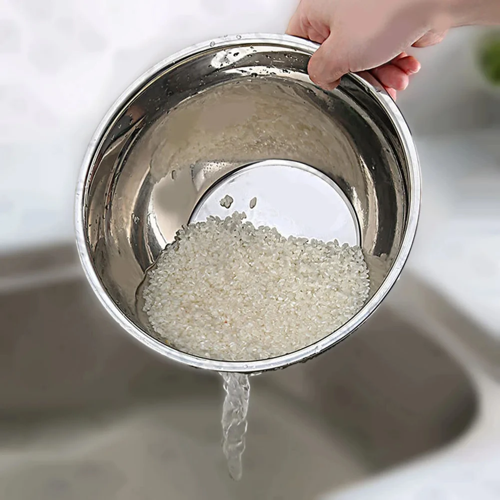 Ciotola per lavare il riso in acciaio inox, colino a maglia fine per