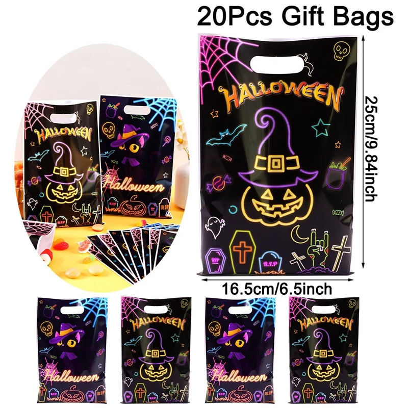 Neon-Halloween-Süßigkeitentüten Fluoreszierende Kürbis-Geist-Katzen-Tüten für Süßes oder Saures Geschenktüten Keksverpackungstüten Halloween-Dekoration 2025 – Detail 6
