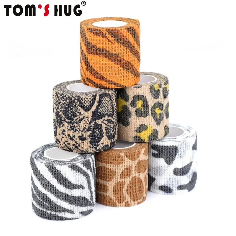 

1/2/6 pcs Animal Printed Self Adhesive Tattoo Elastic Bandage 4.5m Sports Wrap Tape for Finger Joint Knee First Aid Kit Pet Tape