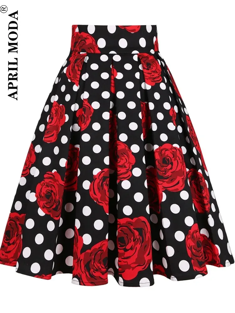 

Harajuku Vintage Women Midi Skirt High Waist Cotton 3XL 2024 New Casual Skirts Daily Retro 60s Polka Dot Pinup Rockabilly Skater