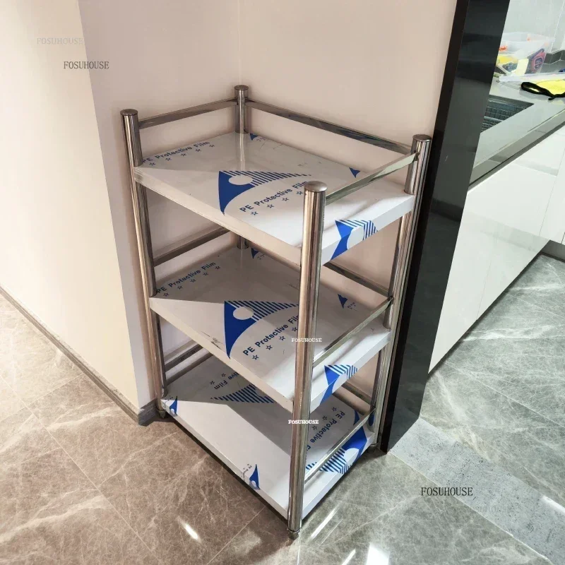Stainless Steel Kitchen Cabinets Floor-standing Storage Shelves Microwave Storage Rack Multilayer Kitchen Cabinet Home Furniture