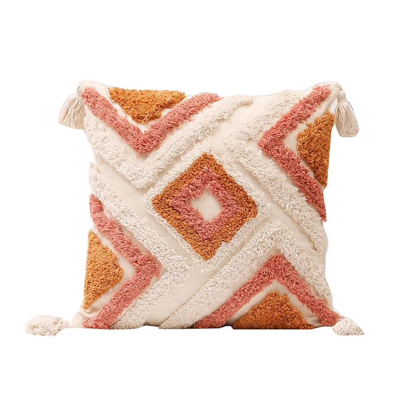 ANGELLOONG Throw Pillow Covers 18x18, Fall Orange Pillow Covers with  Tassels, Woven Tufted Boho Pillow Covers for Couch Sofa Bedroom Living  Room（No