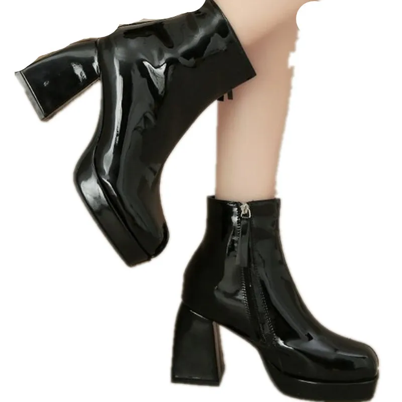 Square Toes Thick Heel Womens Fashion Boots Winter Boots Platform Boots Simple and Elegant English Style Fashion Casual
