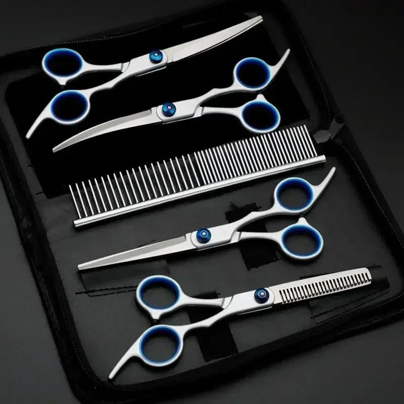 Hair trimming scissors dog grooming scissors cat teddy shearing dental hair dressing tools straight cut pet grooming curved scissors